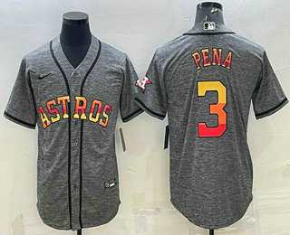 Men%27s Houston Astros #3 Jeremy Pena Grey Gridiron With Patch Cool Base Stitched Baseball Jersey->houston astros->MLB Jersey